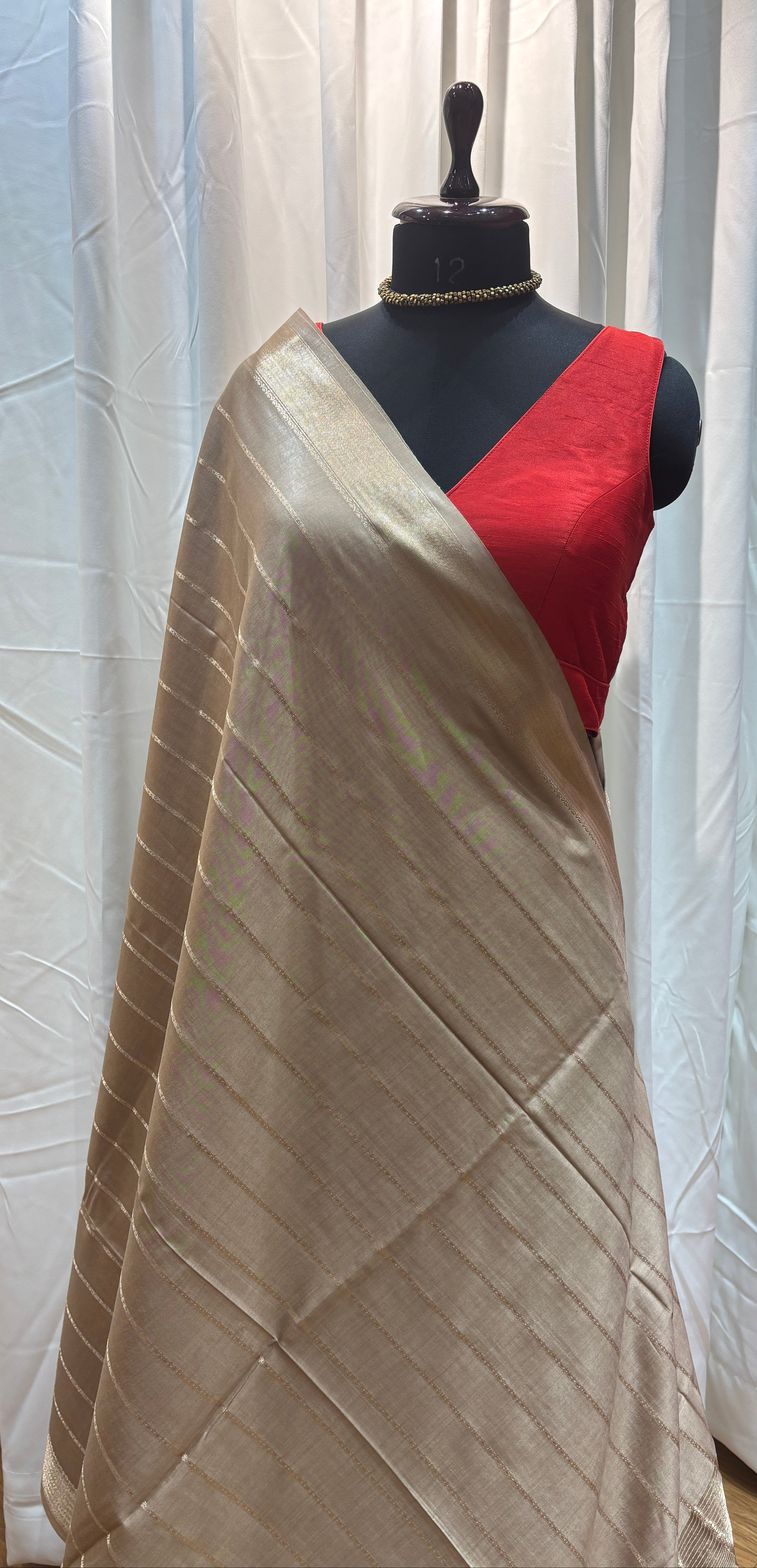 Champagne Gold Natural Art Silk Stripes Saree