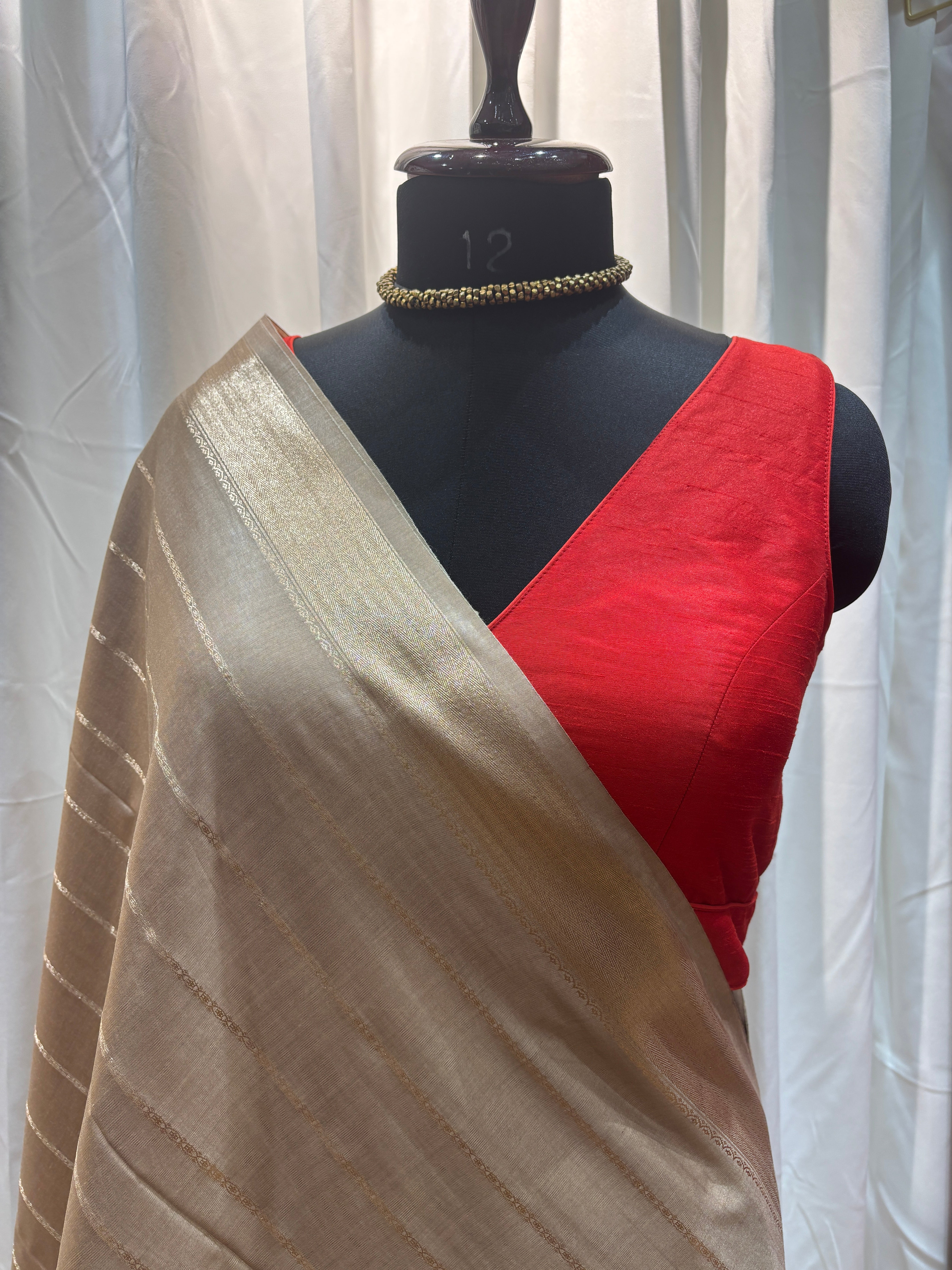Champagne Gold Natural Art Silk Stripes Saree