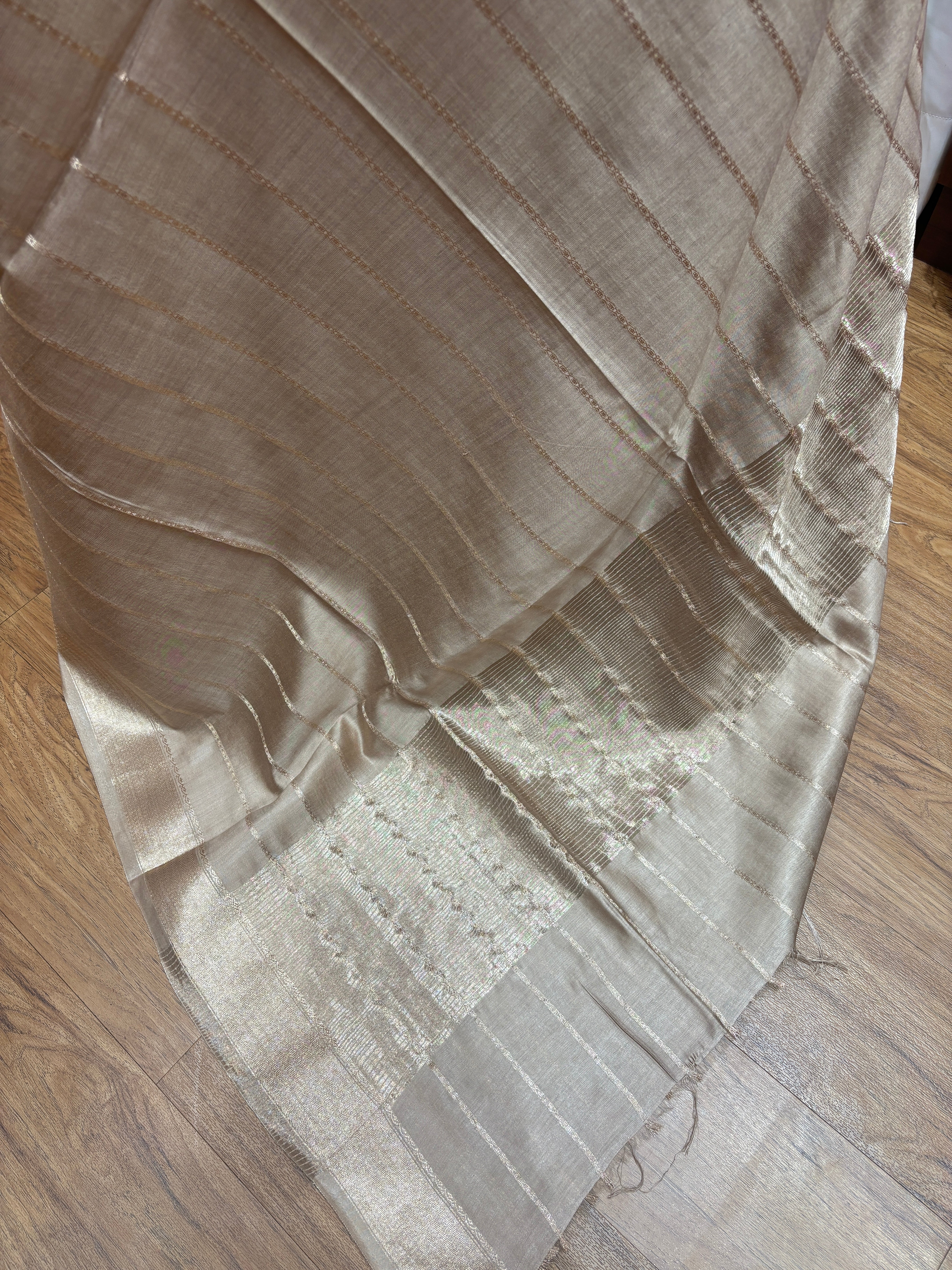 Champagne Gold Natural Art Silk Stripes Saree