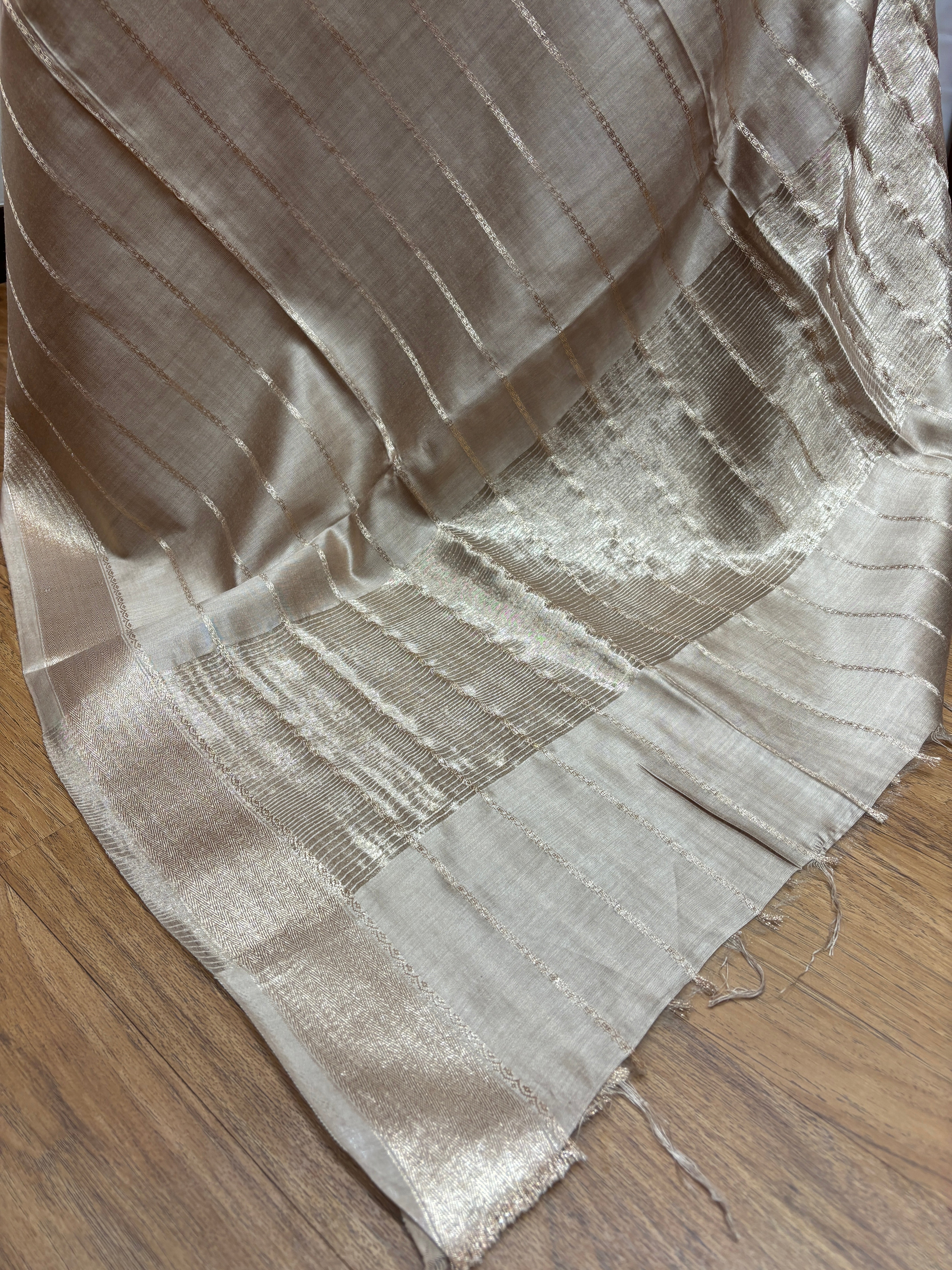 Champagne Gold Natural Art Silk Stripes Saree