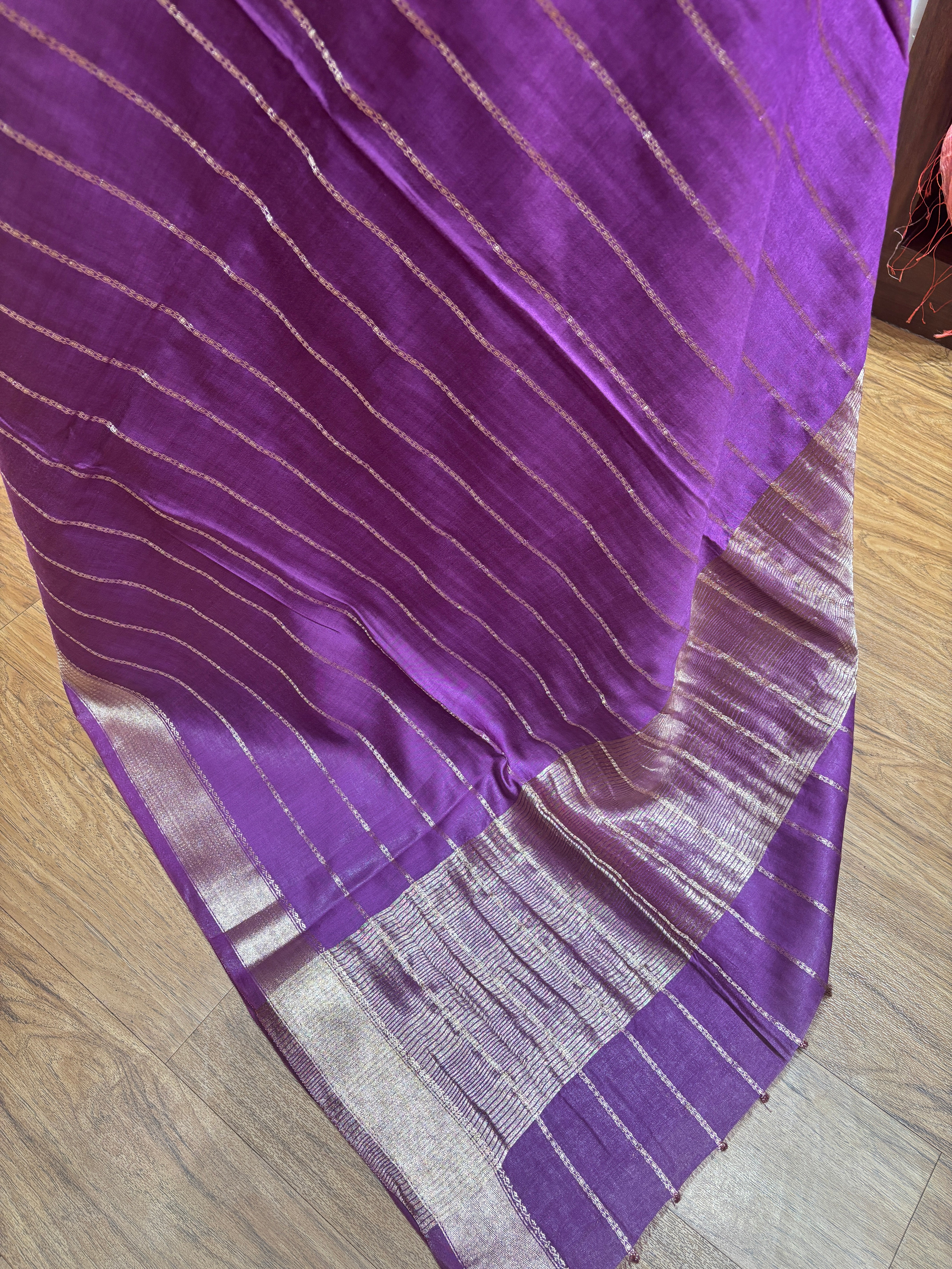 Purple Natural Art Silk Stripes Saree