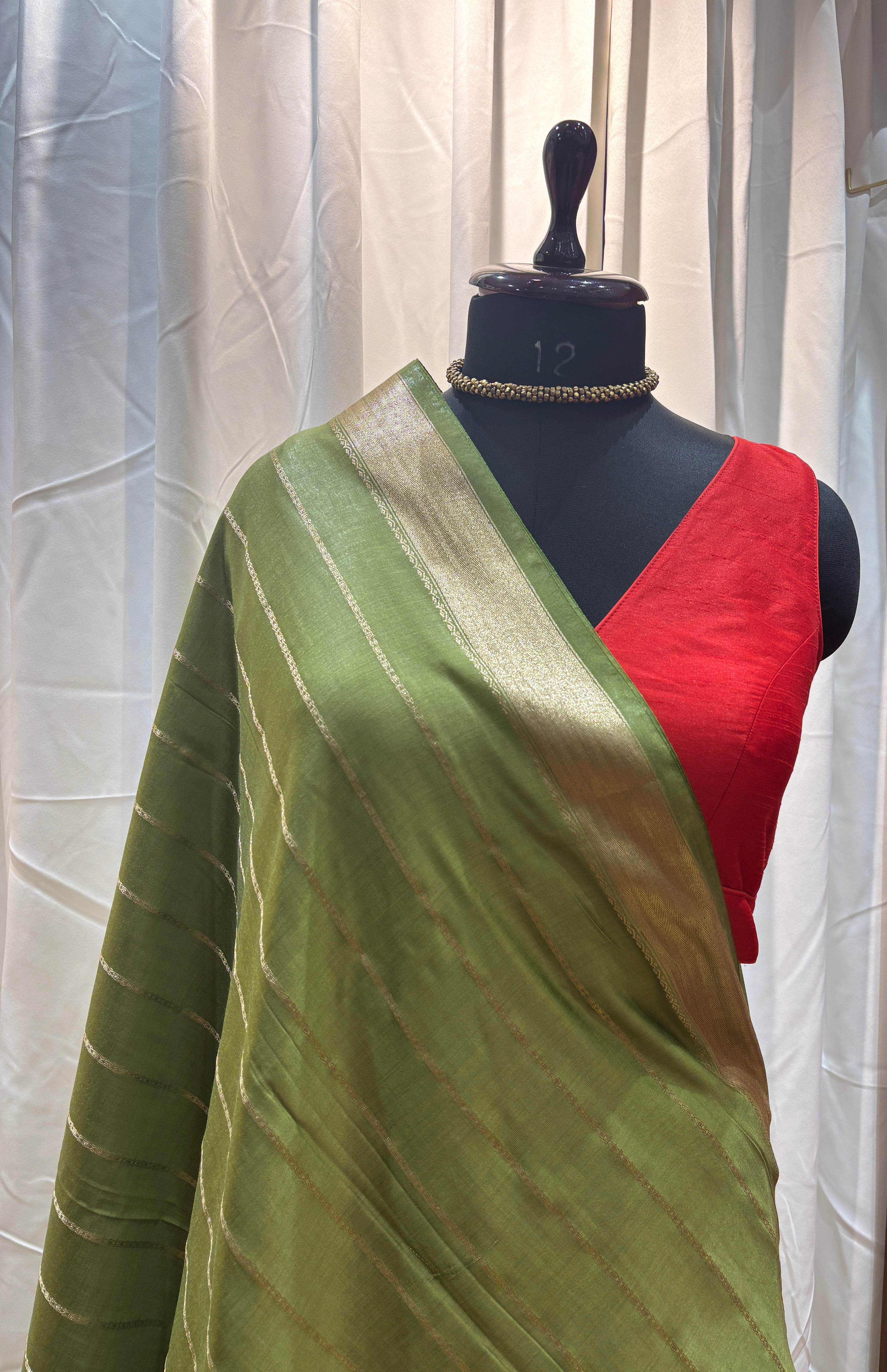 Olive Green Natural Art Silk Stripes Saree
