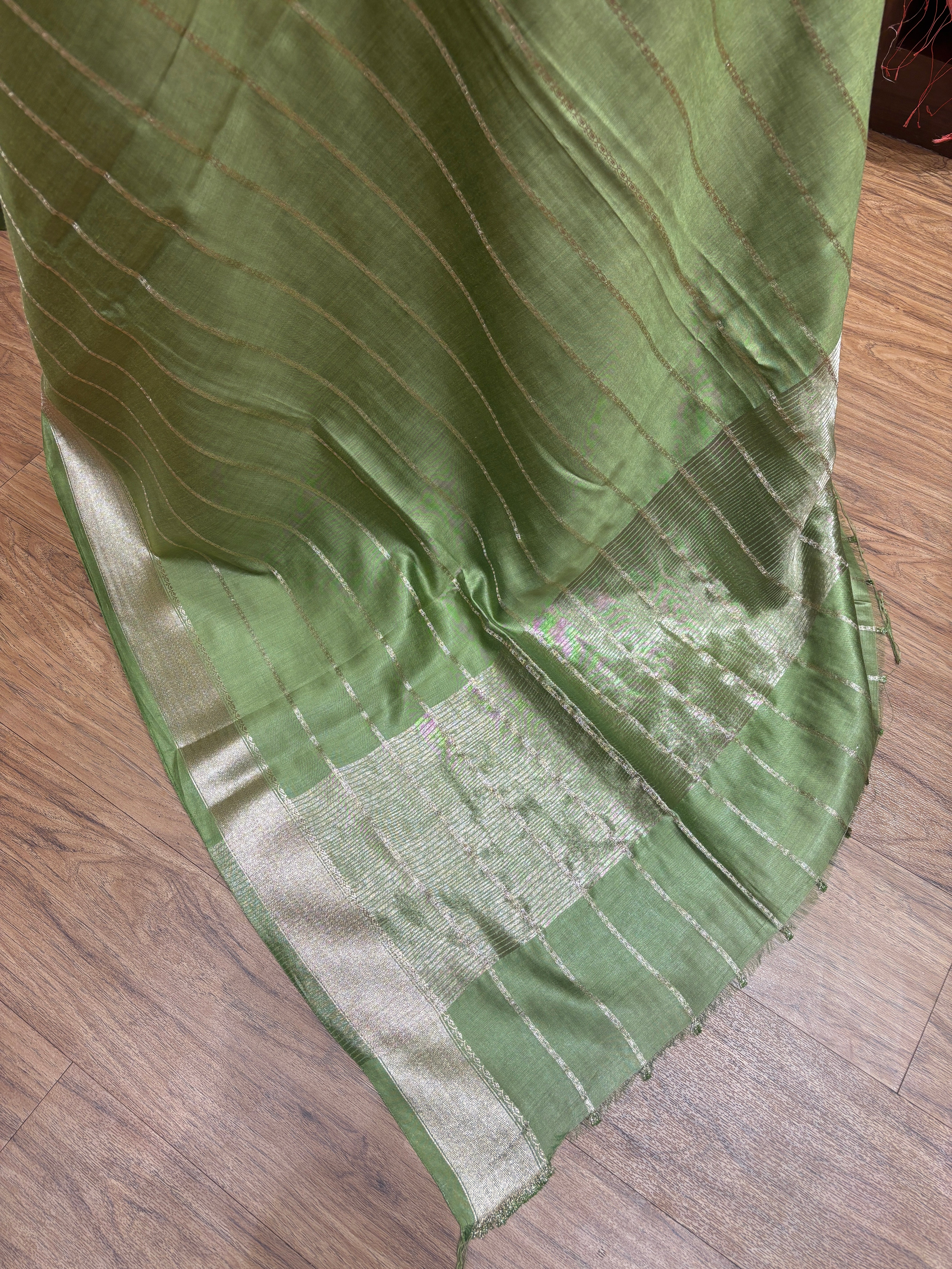 Olive Green Natural Art Silk Stripes Saree
