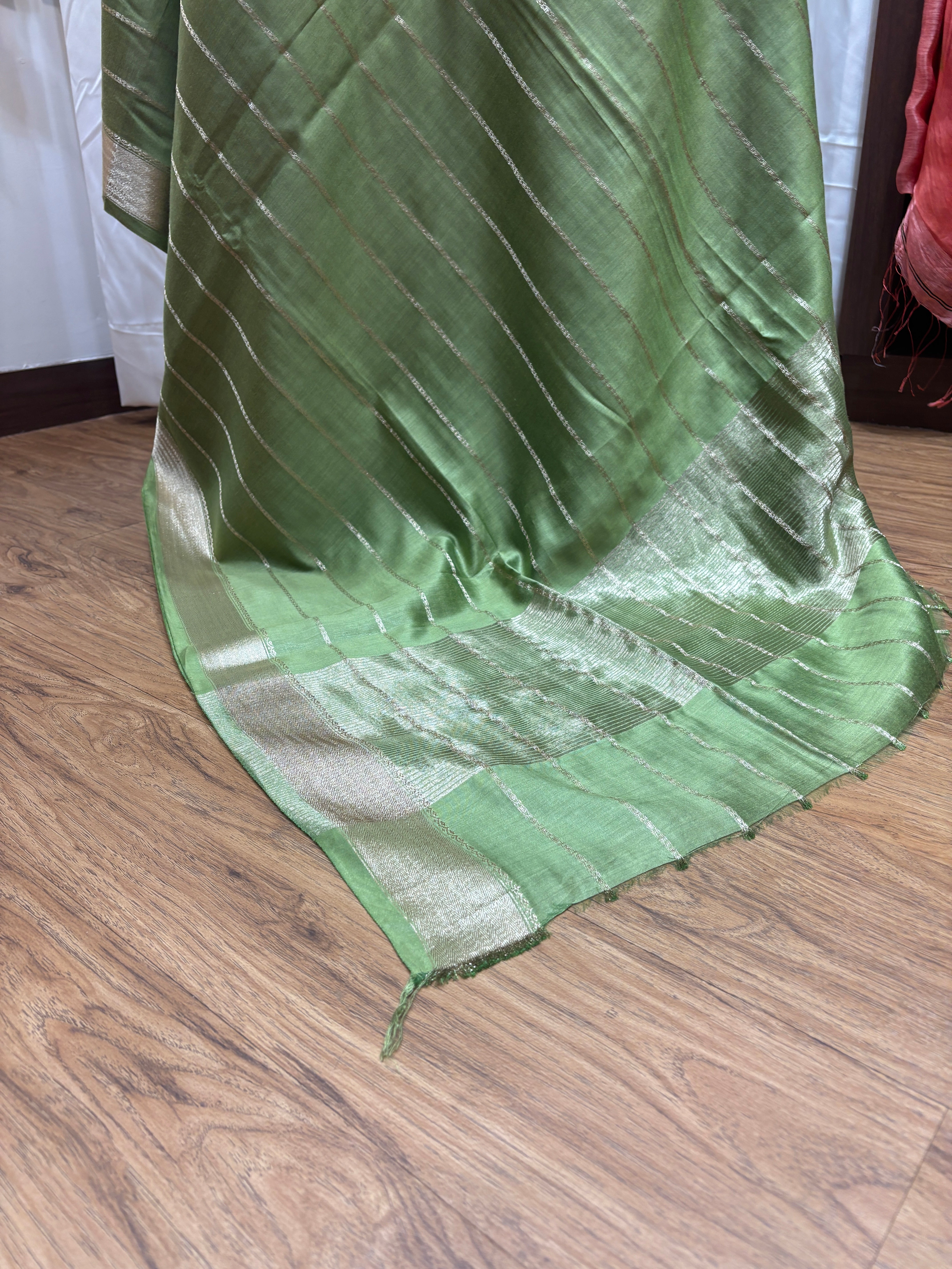Olive Green Natural Art Silk Stripes Saree