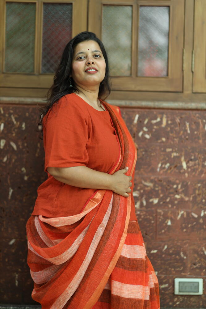 Orange Strip Handloom Linen