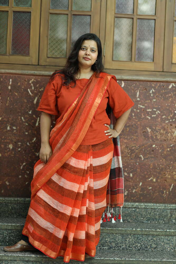 Orange Strip Handloom Linen