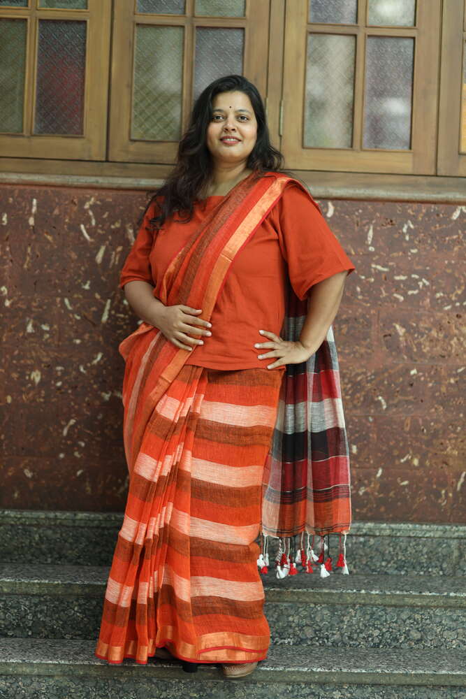 Orange Strip Handloom Linen