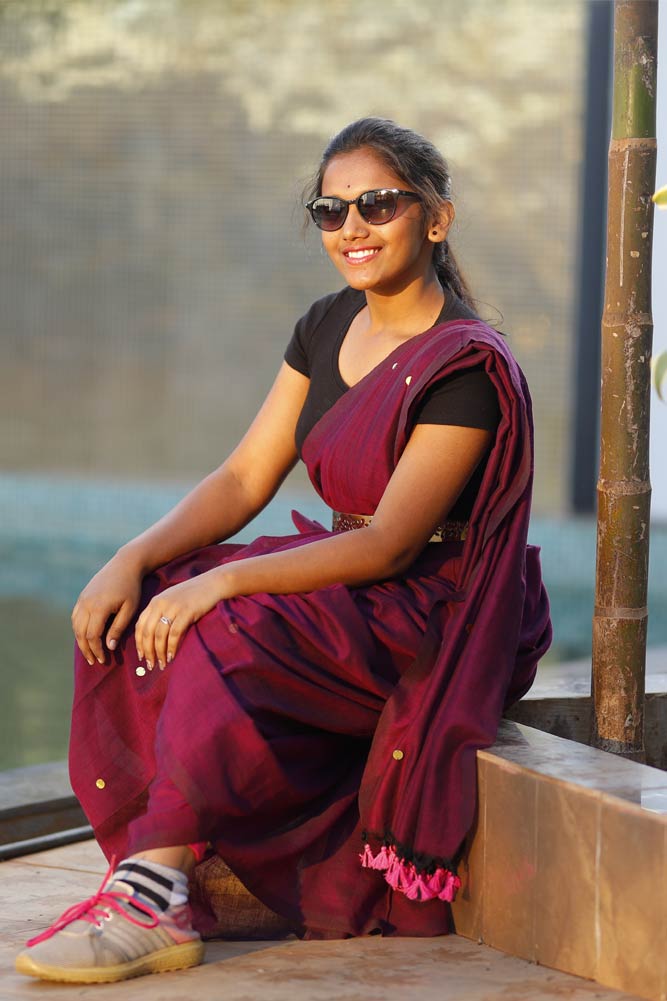 Dark purple Bindi Cotton Saree