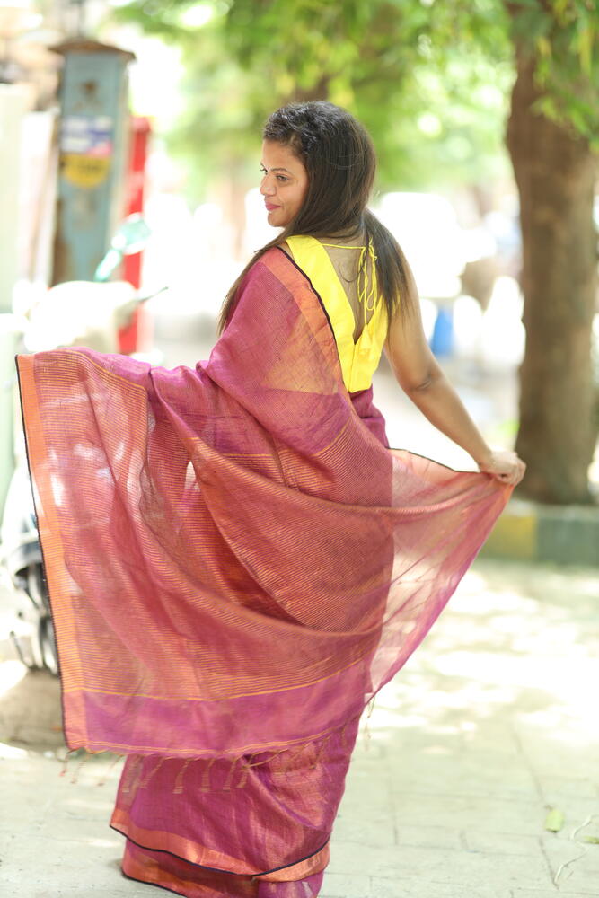 Purple Metallic Handloom Linen