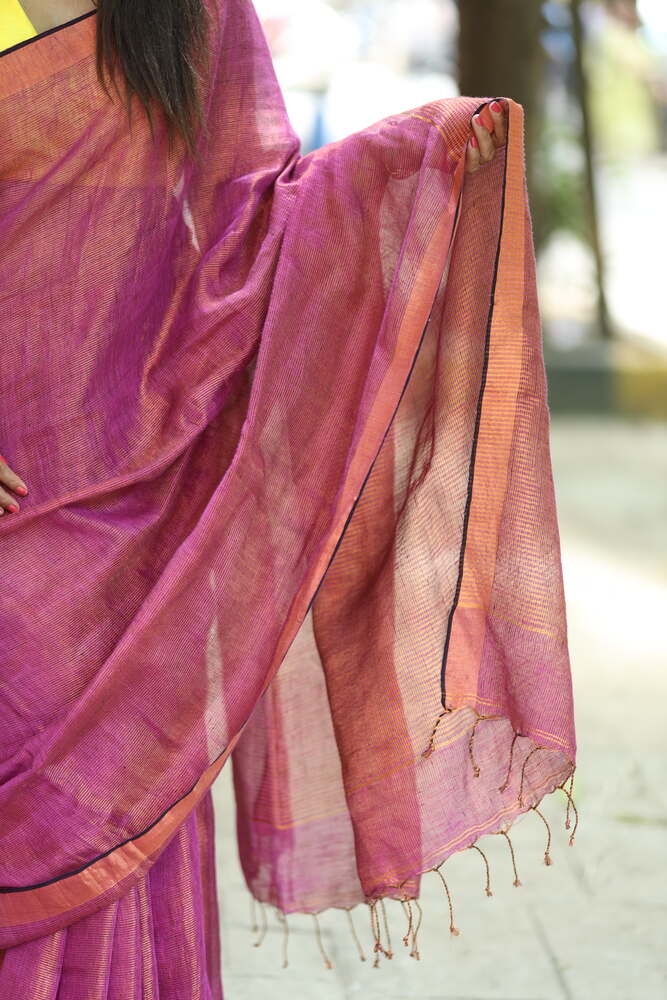 Purple Metallic Handloom Linen