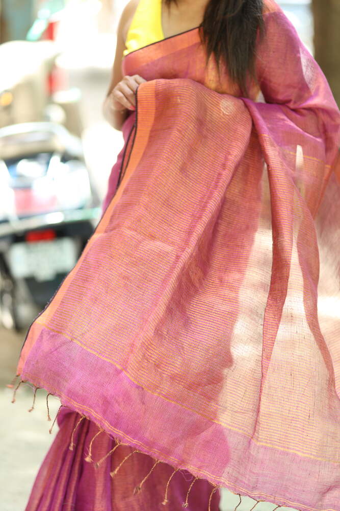 Purple Metallic Handloom Linen