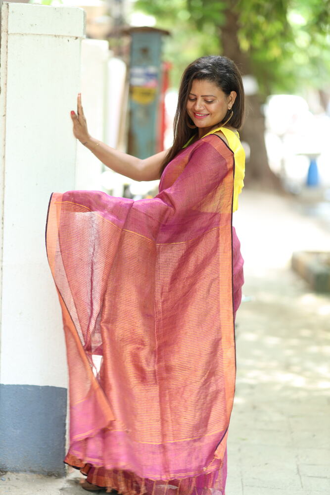 Purple Metallic Handloom Linen