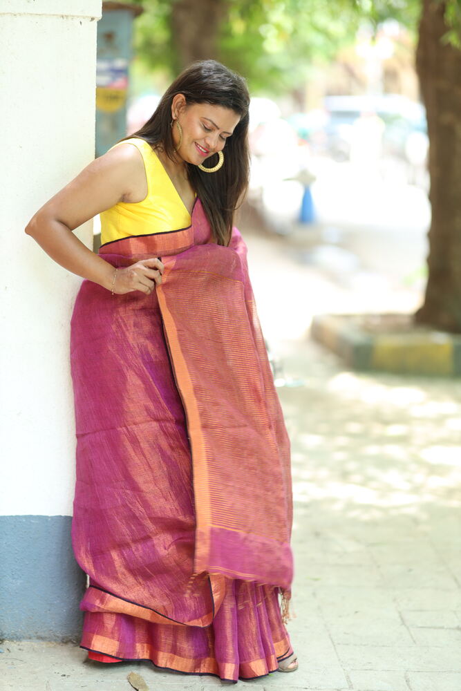 Purple Metallic Handloom Linen