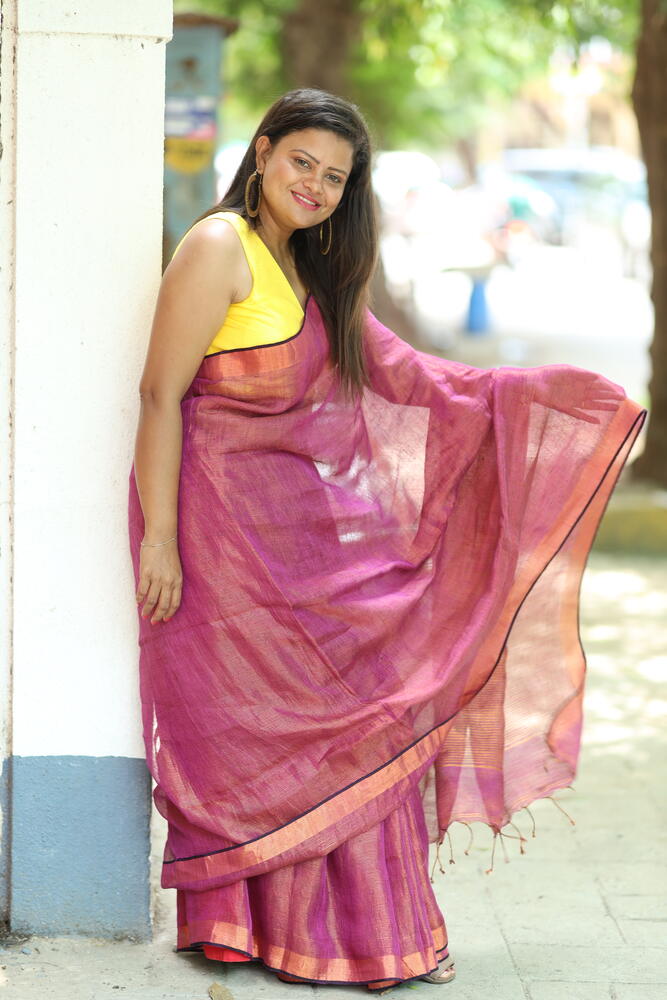 Purple Metallic Handloom Linen