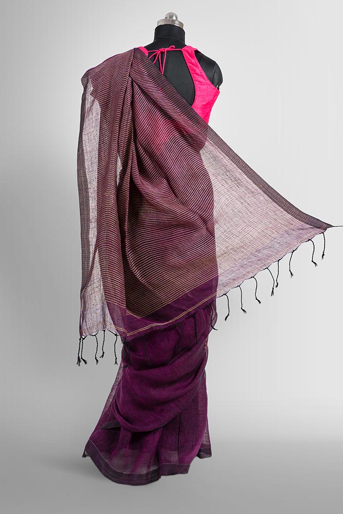 Purple Zari Flower Butti Handloom Linen