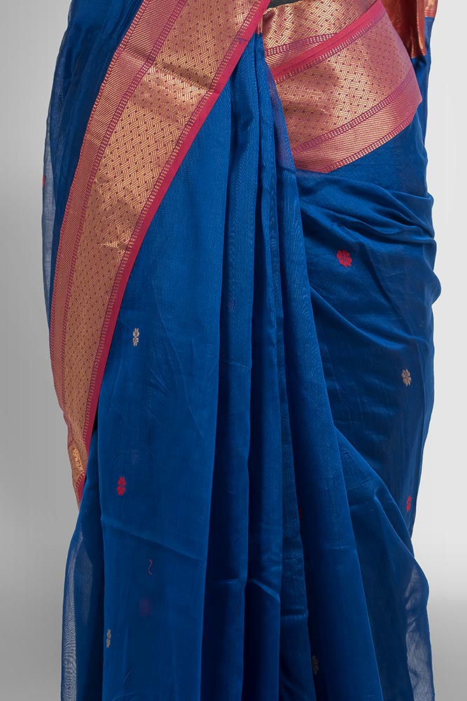 Royal Blue Maheswari Zari Butti Pallu Handloom
