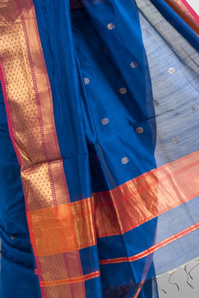 Royal Blue Maheswari Zari Butti Pallu Handloom
