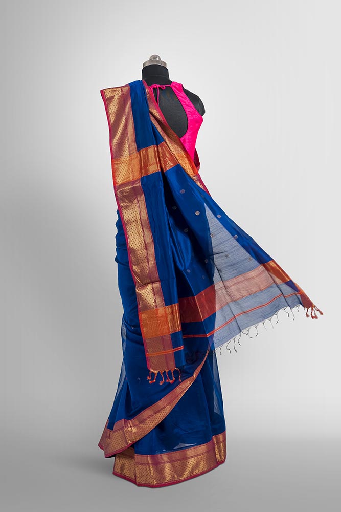 Royal Blue Maheswari Zari Butti Pallu Handloom