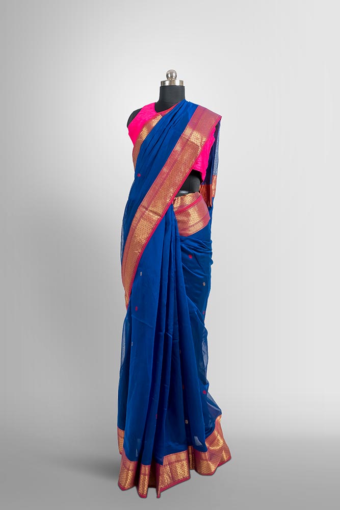 Royal Blue Maheswari Zari Butti Pallu Handloom