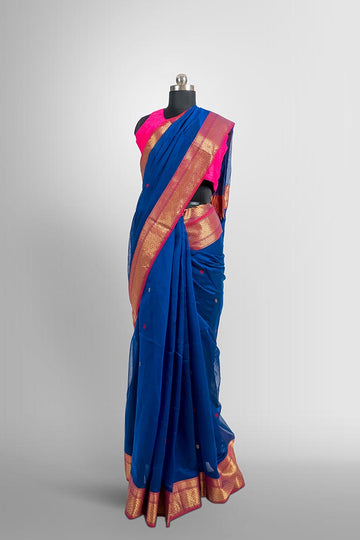 Royal Blue Maheswari Zari Butti Pallu Handloom