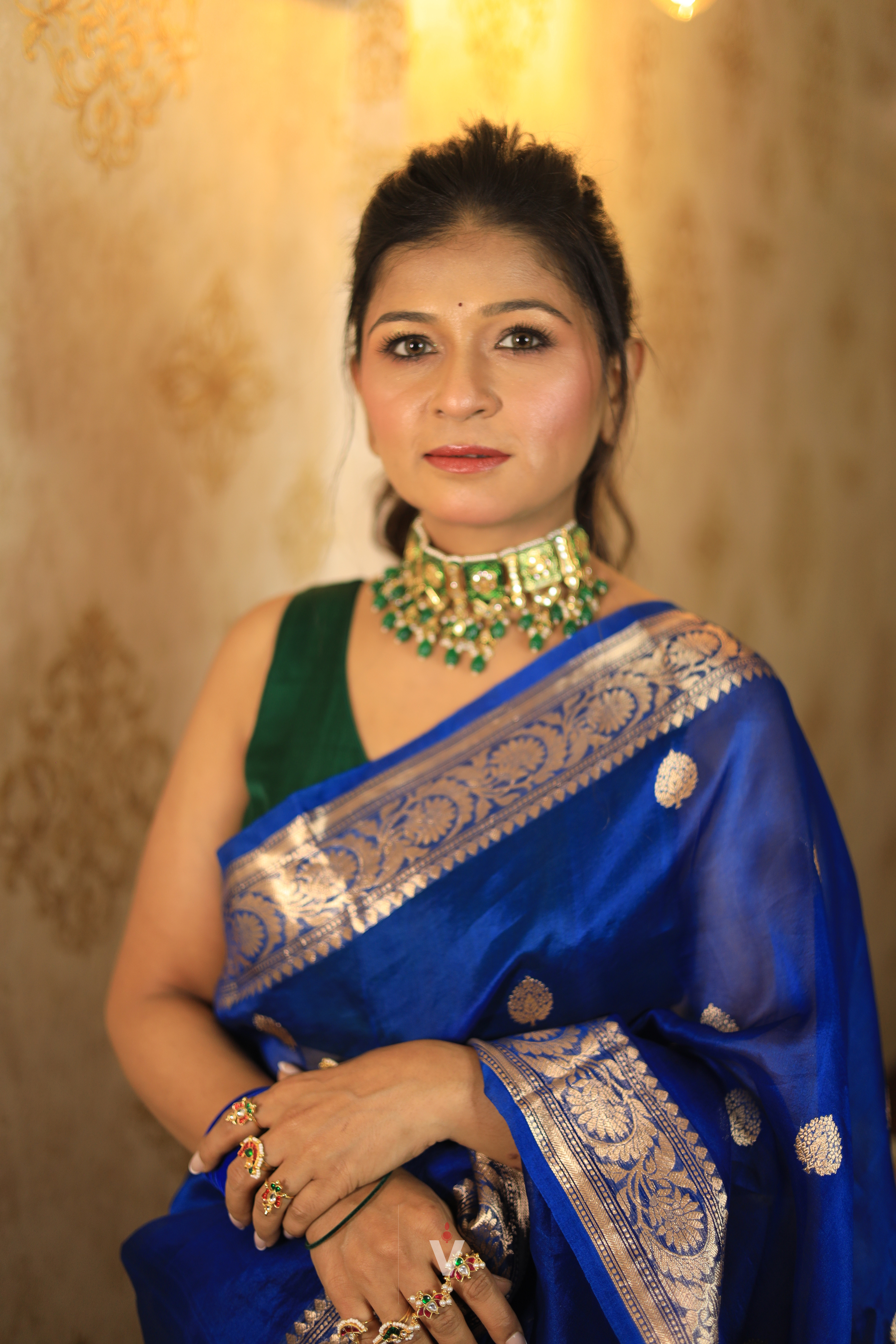 Premium Royal Blue Handloom Banarasi Saree crafted from luxurious Kora Silk with traditional zari work