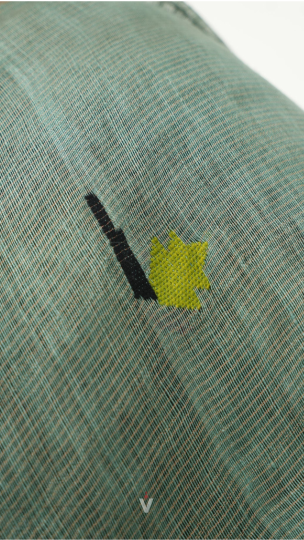 Sage Mist Handloom Silk Linen Peacock Paithani Pallu Saree