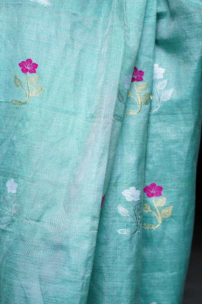 Seagreen Jamdani Tissue Linen Sarees
