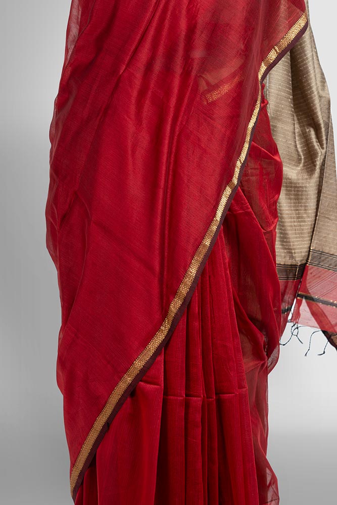 Topaz Red Maheswari Ghicha Pallu Handloom