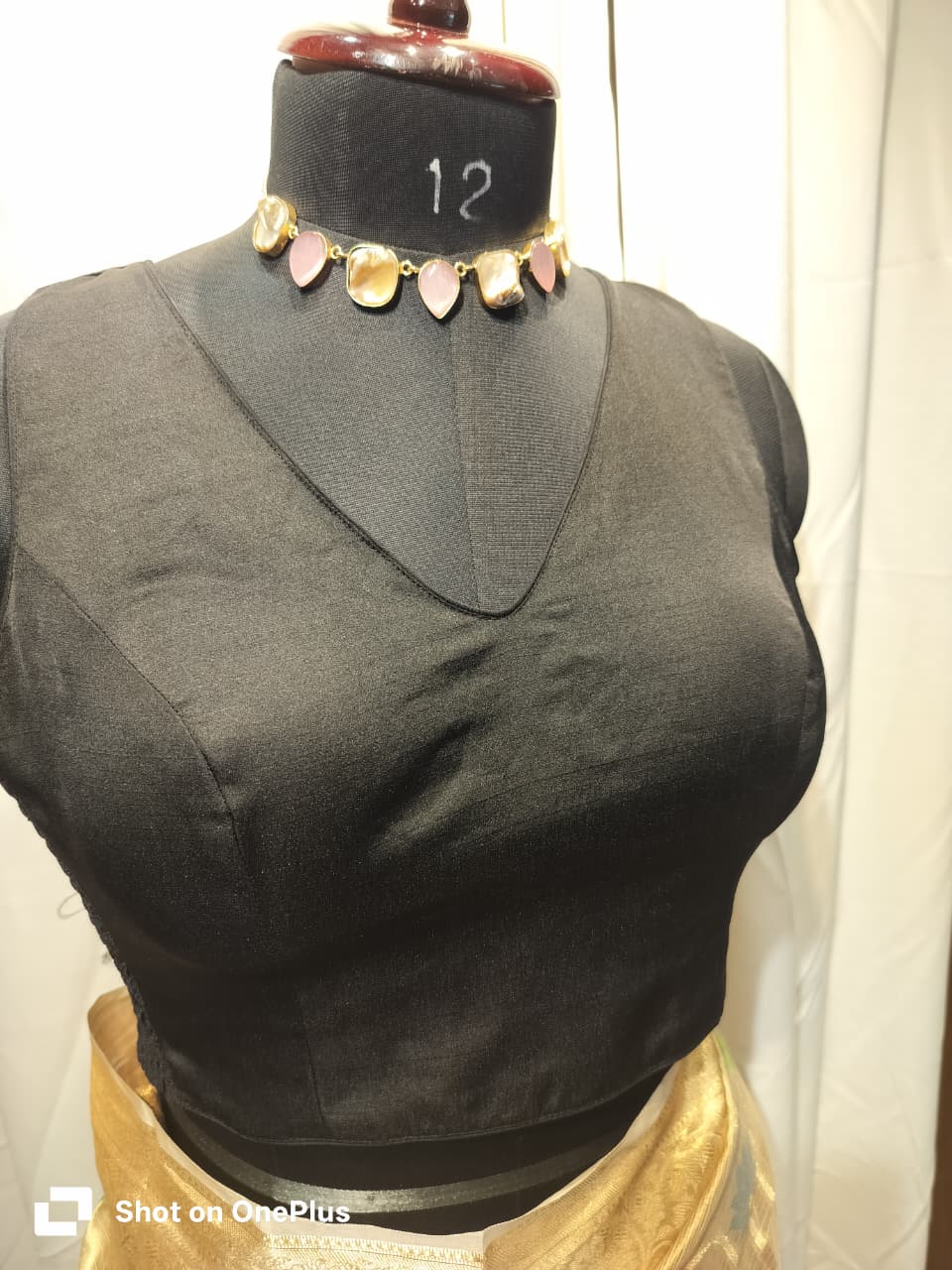 Black Soft Silk V Neck Padded Blouse With Attached Sleeves