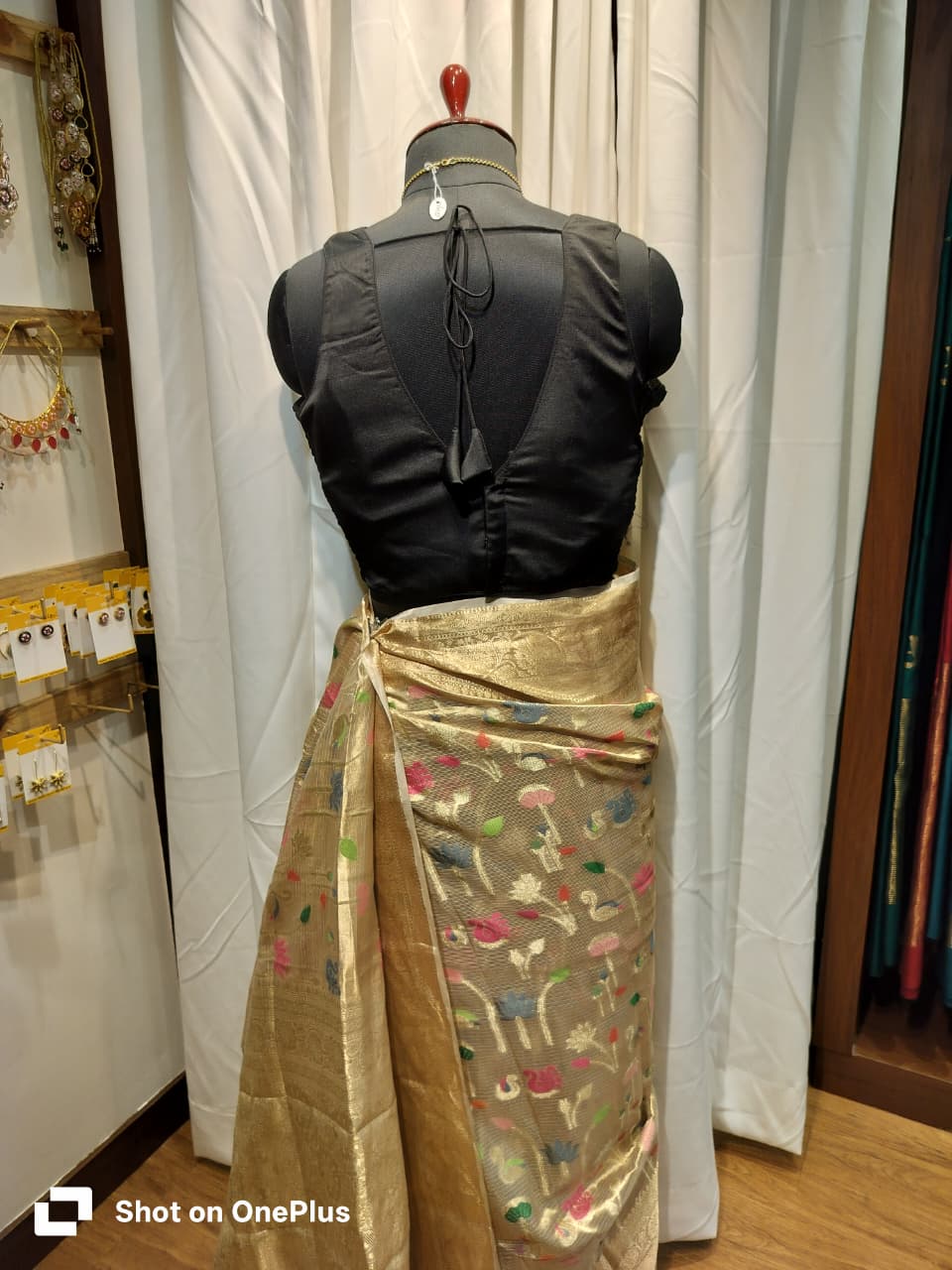 Black Soft Silk V Neck Padded Blouse With Attached Sleeves