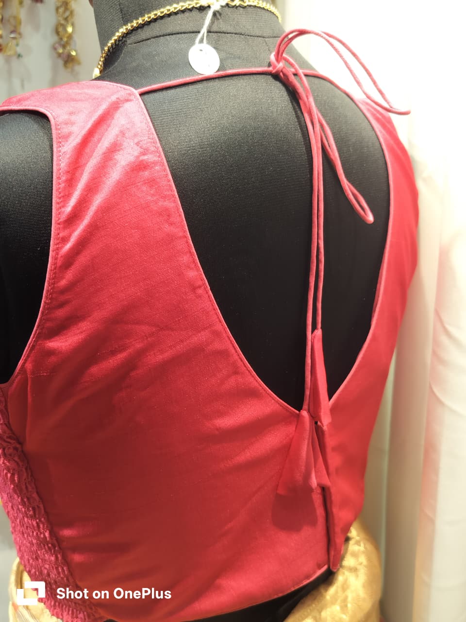 Pink Soft Silk V Neck Padded Blouse With Attached Sleeves