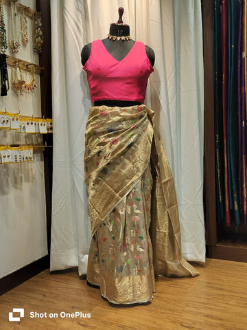 Pink Soft Silk V Neck Padded Blouse With Attached Sleeves