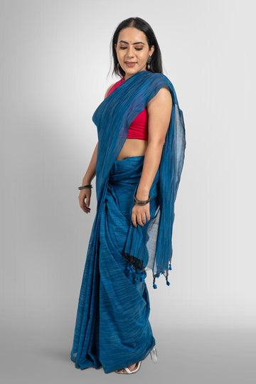 Blue ikkat handloom saree with tassels