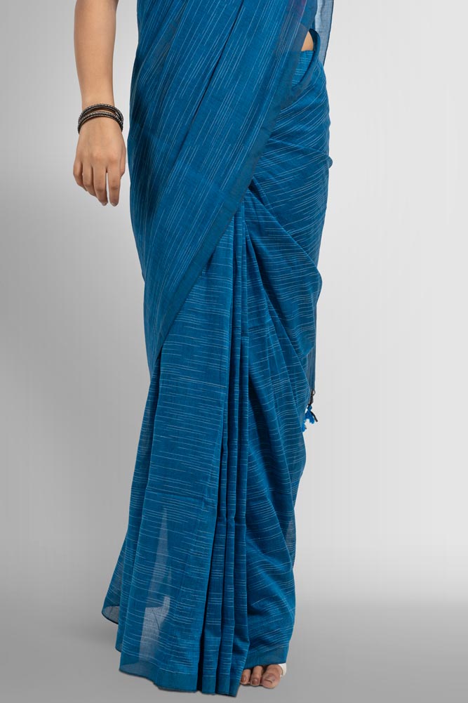 Blue ikkat handloom saree with tassels