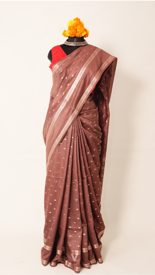 Cocoa Brown Natural Art Silk Butti Saree
