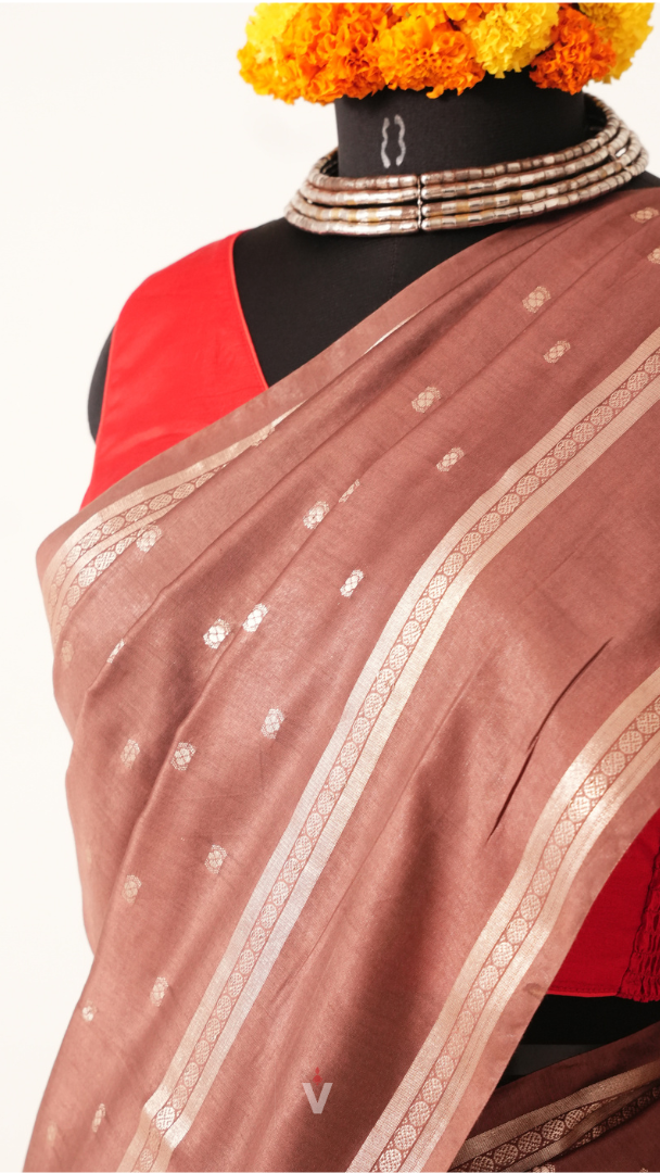 Cocoa Brown Natural Art Silk Butti Saree