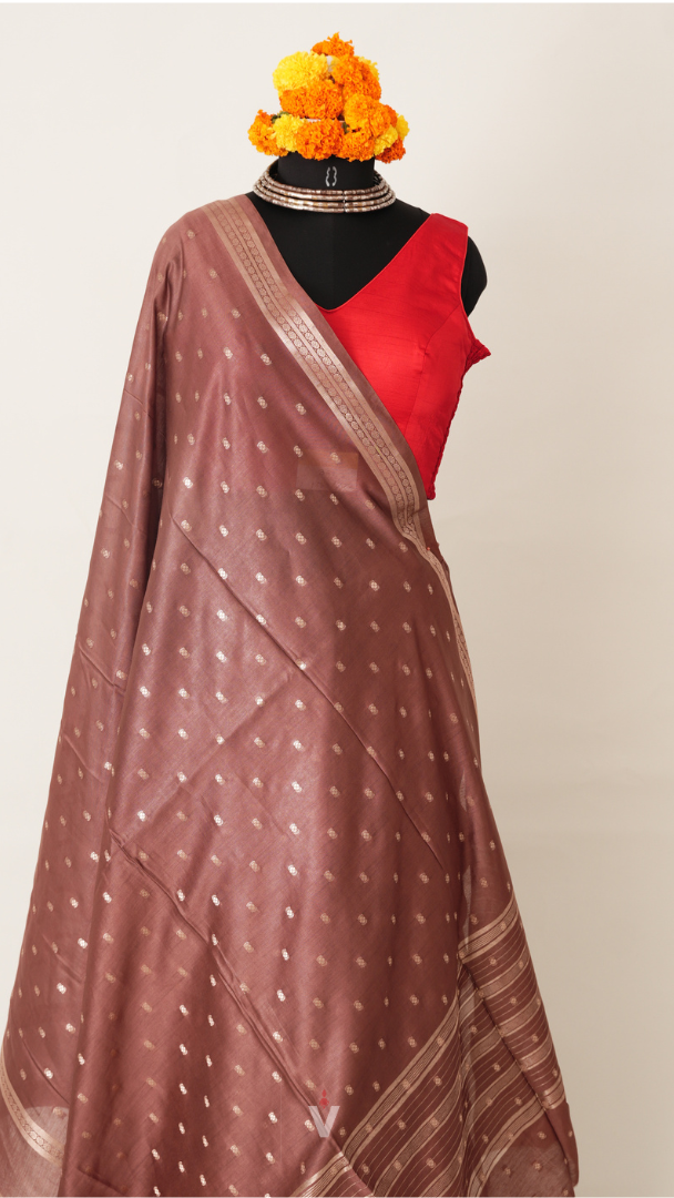 Cocoa Brown Natural Art Silk Butti Saree
