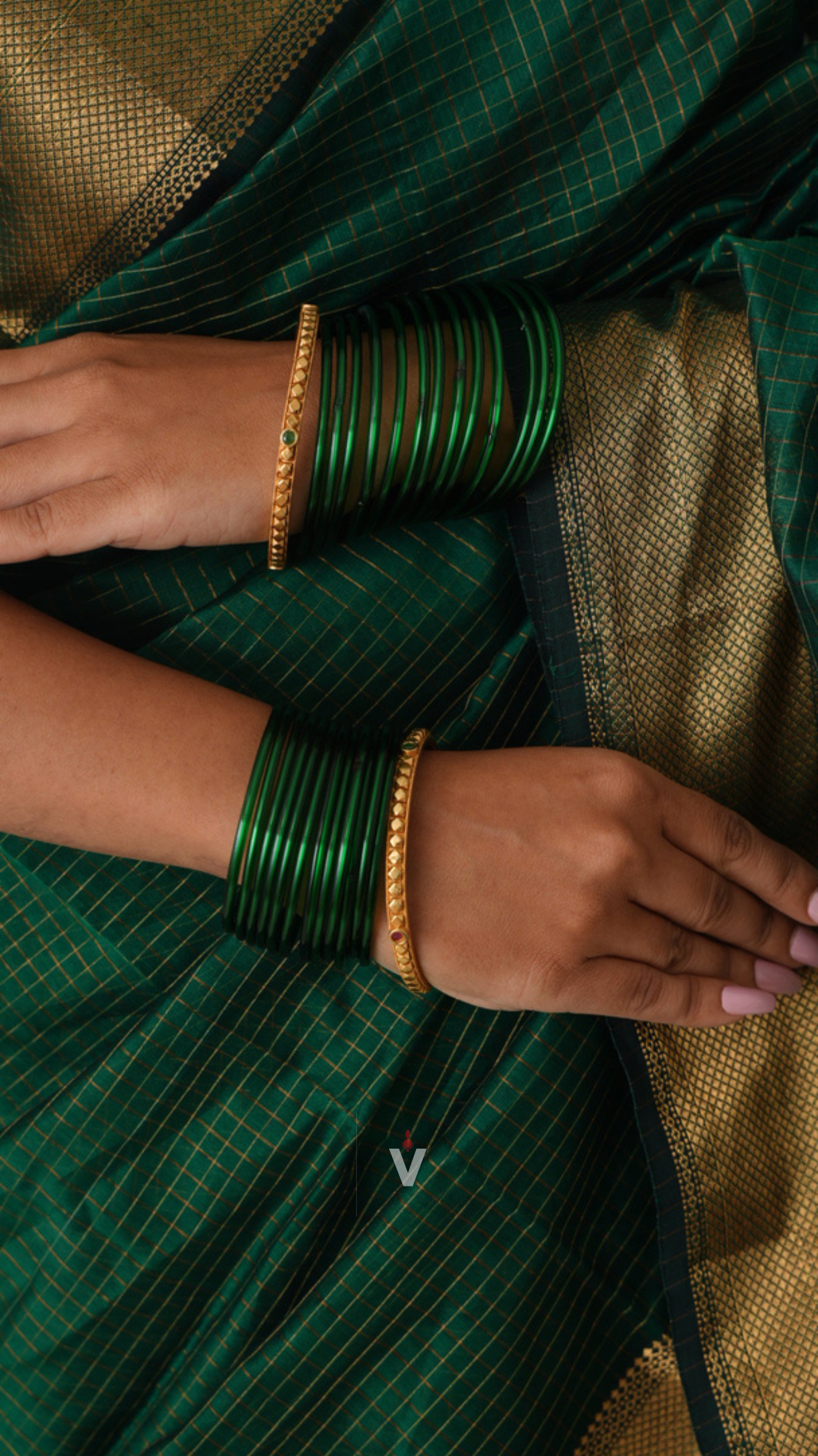 Authentic Green Zari Checks Handloom Maheshwari Saree with traditional weaving