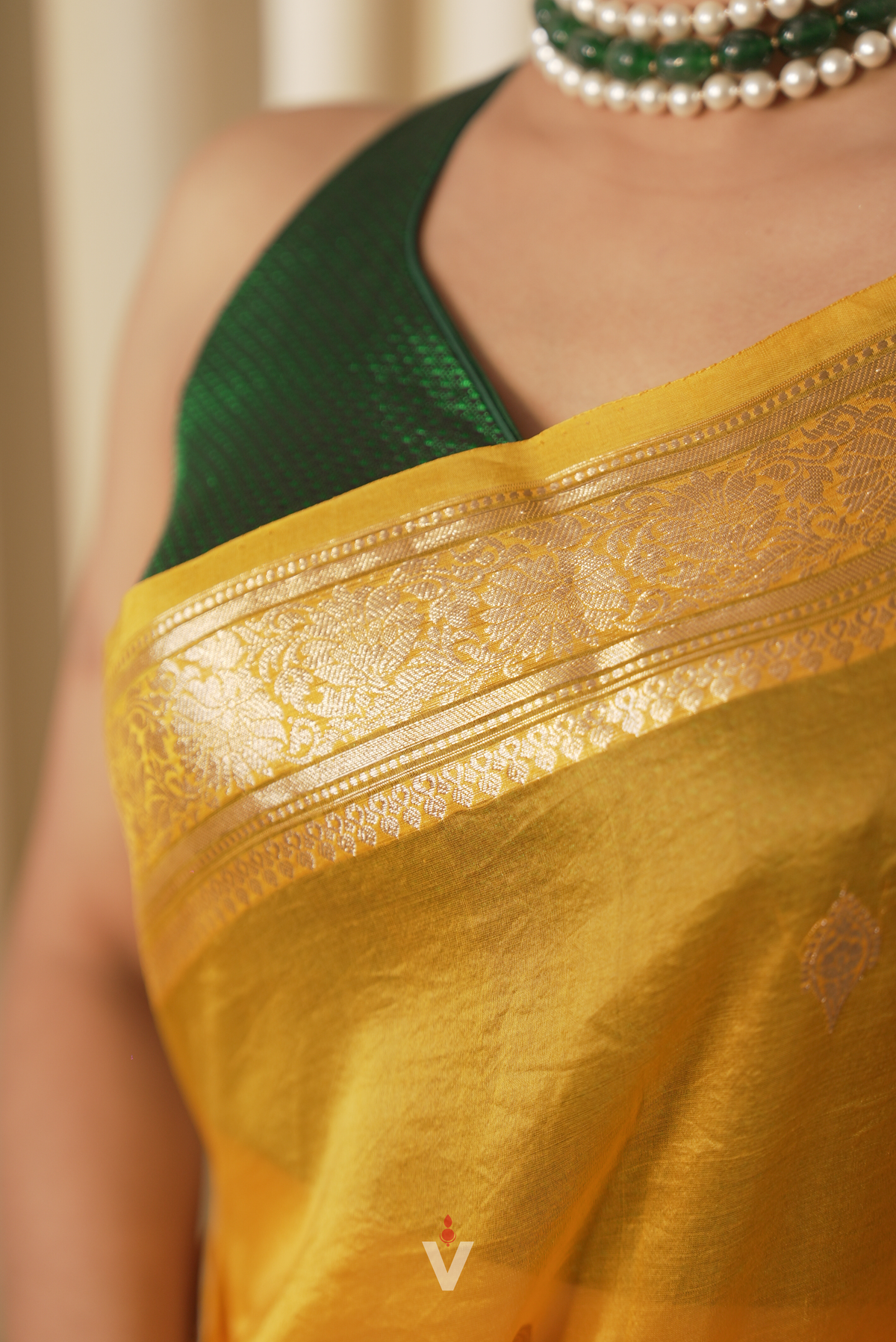 Mustard Yellow Kora Silk Kadwa Sona Roopa Banarasi Saree