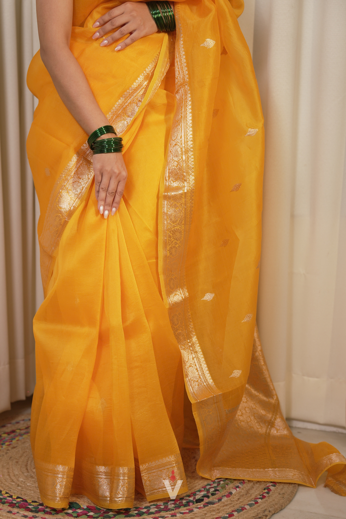 Mustard Yellow Kora Silk Kadwa Sona Roopa Banarasi Saree
