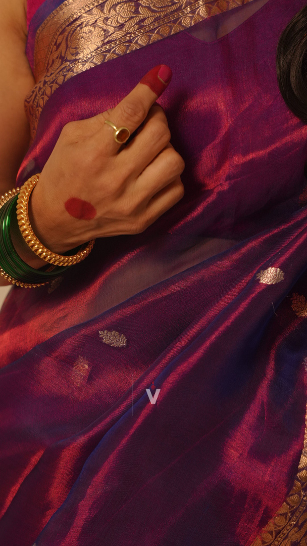 Magenta Violet Banarasi Saree with Traditional Woven Motifs