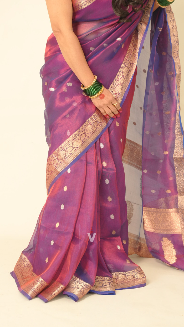 Magenta Violet Tissue Silk Handloom Banarasi Saree by Vishmi