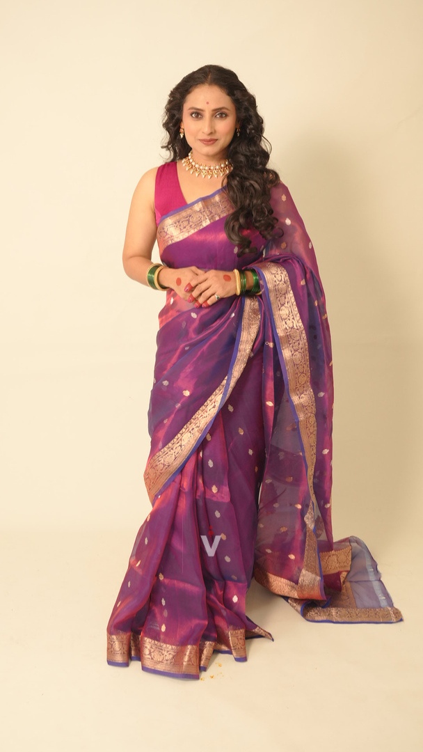 Elegant Magenta Violet Tissue Silk Banarasi Saree for Women