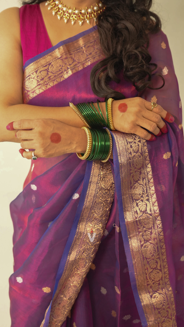 Traditional Handloom Banarasi Saree in Magenta Violet Tissue Silk